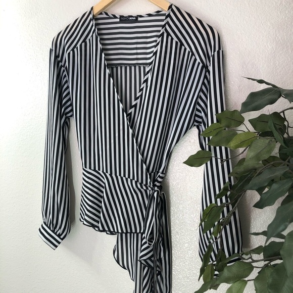 Fashion Nova Striped Asymmetrical Wrap Top - Picture 2 of 7